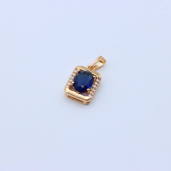 "Rose Gold Rectangle Pendant with Blue Stone and Crystal Accents, XPPT1276 - Picture 11 of 13